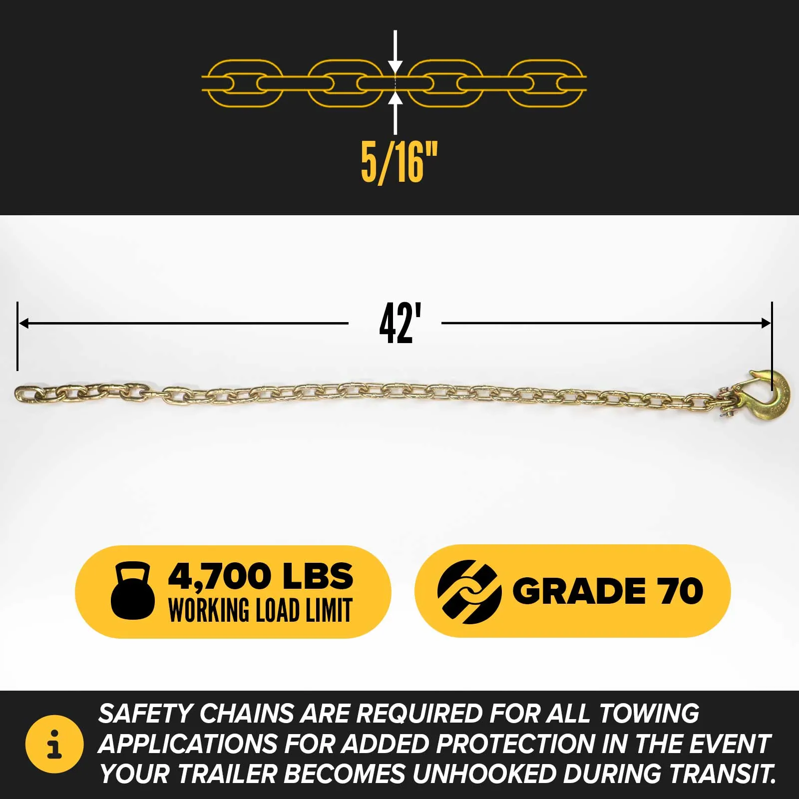 Safety Chain Grade 70 5/16" x 42" - Pair