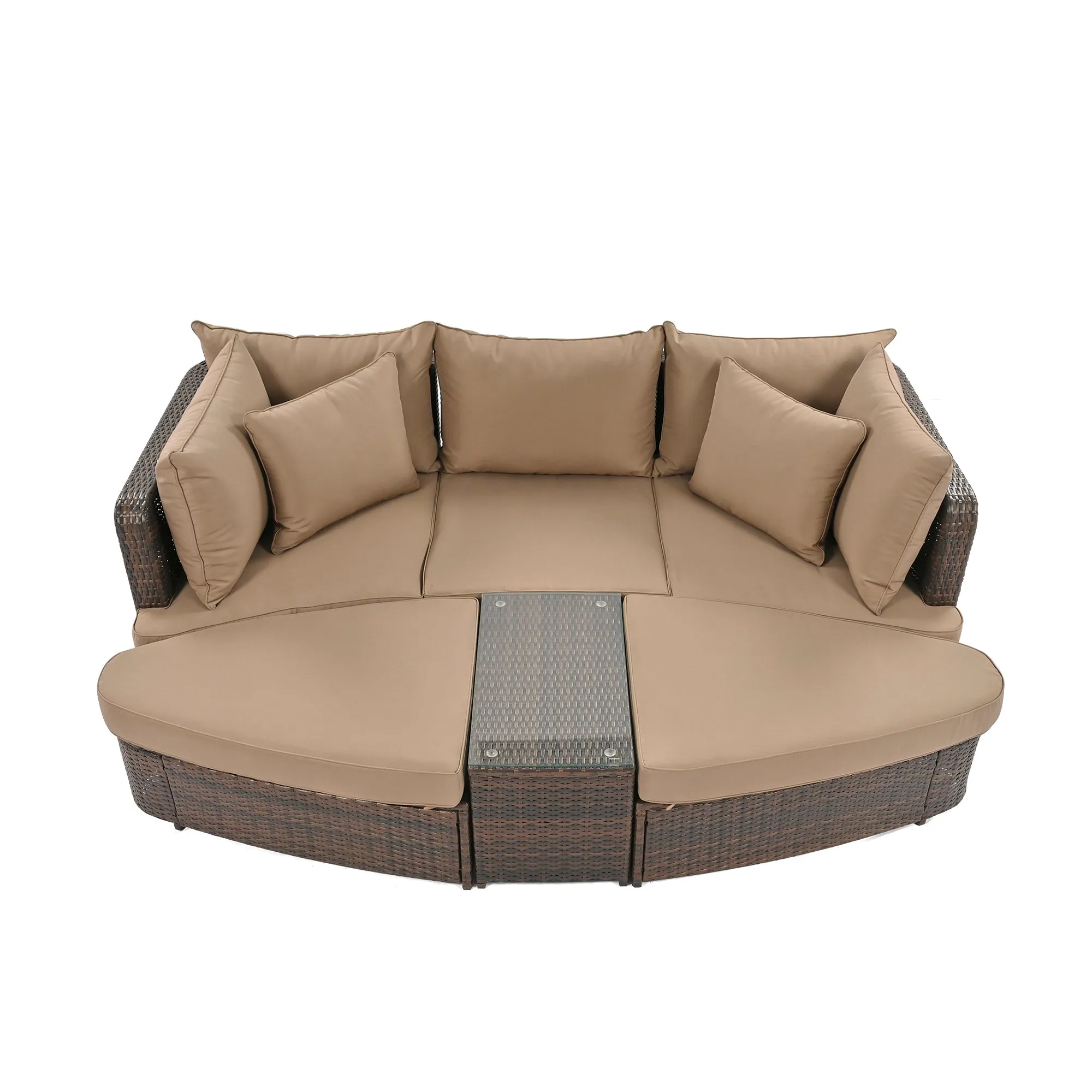 Scarlett 6 Pc Patio Outdoor Conversation Round Sofa Set - Brown