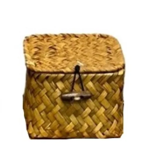 Seagrass Square Box W Lid - Single