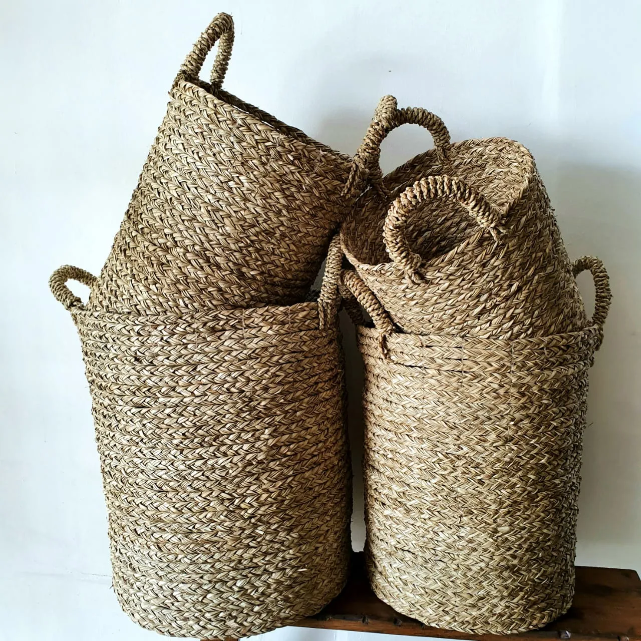 Set 4 Woven Natural Straw Grass Basket