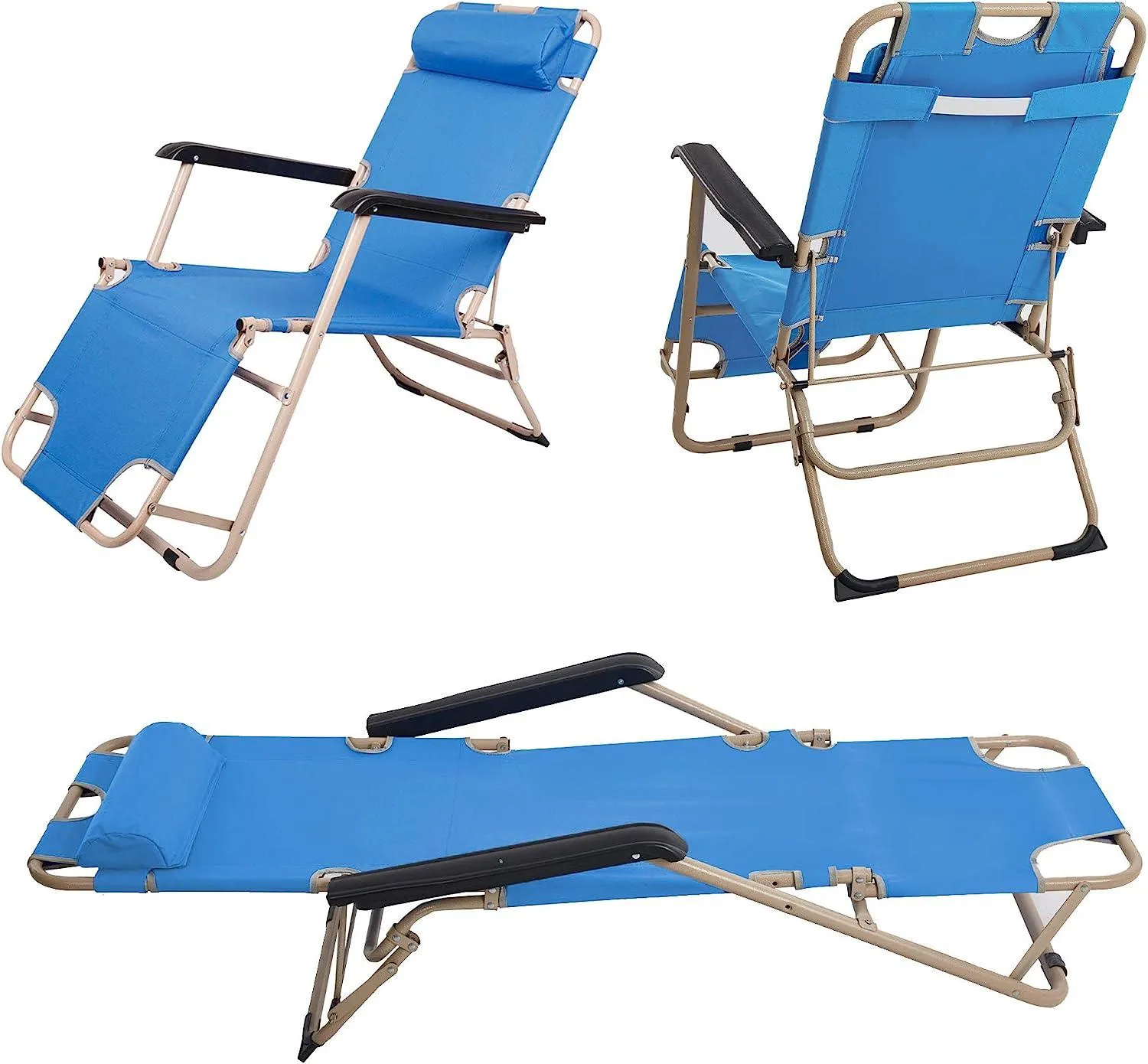 Set of 2 Portable Chaise Lounge Chair 60"L Flat Folding Outdoor Recliner Chairs, Blue