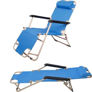 Set of 2 Portable Chaise Lounge Chair 60"L Flat Folding Outdoor Recliner Chairs, Blue