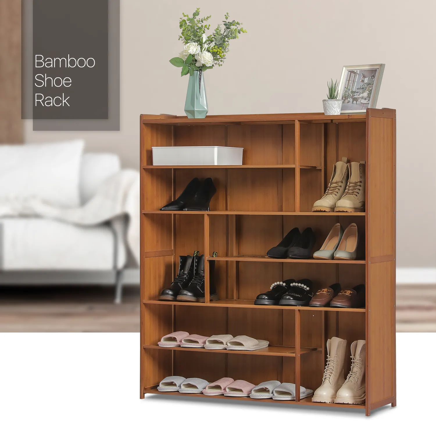 Shoe Organizer - Enclosed Back Panel with Boots Storage - 7 Tier - Brown