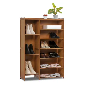 Shoe Organizer - Enclosed Back Panel with Side Boots Storage - 7 Tier - Brown