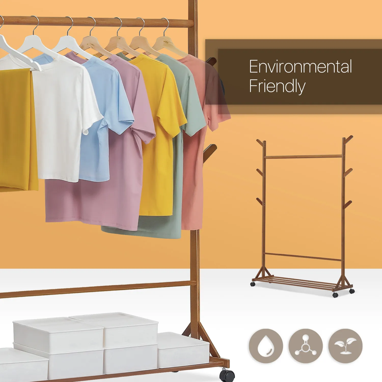 Sliding Garment Clothes Rack - Equal Top - Brown