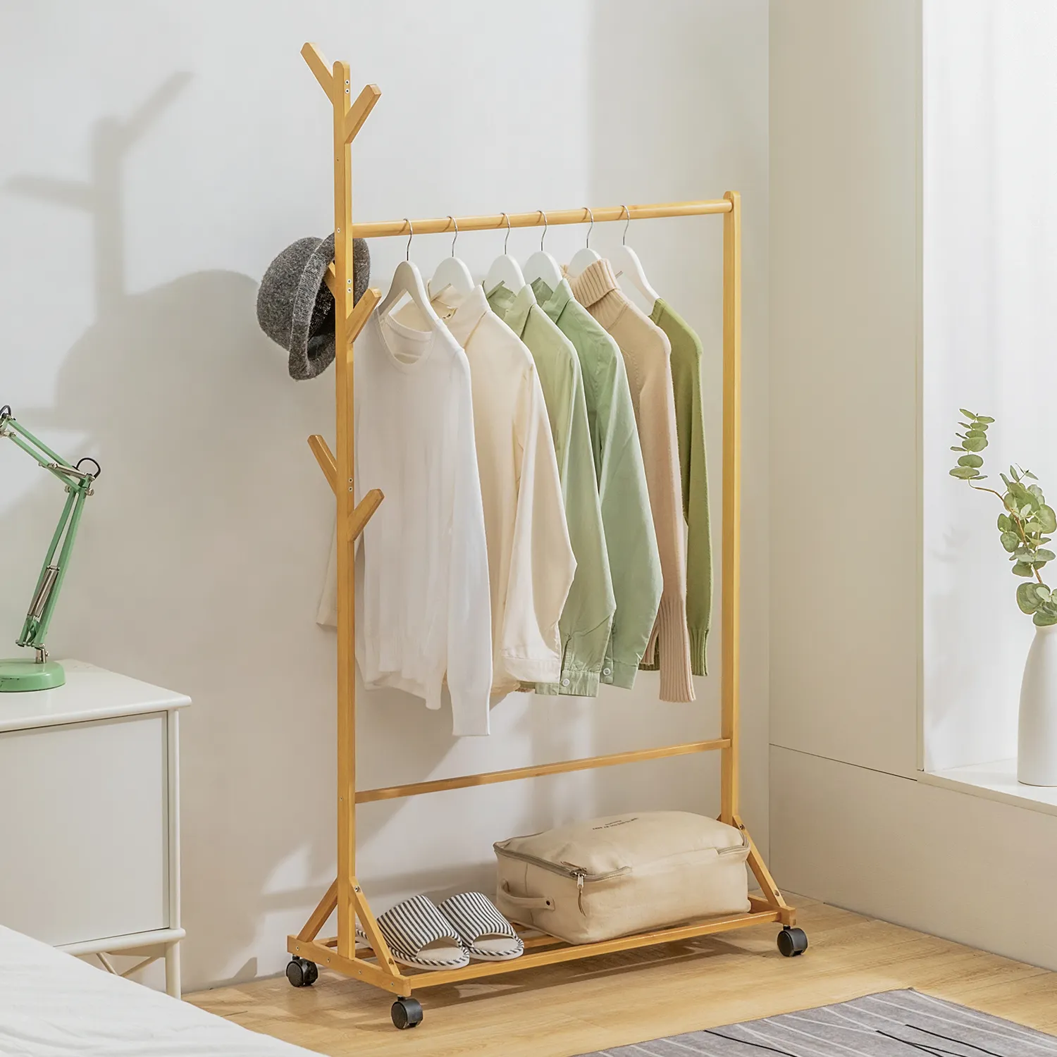 Sliding Garment Clothes Rack - Unequal Top - Natural