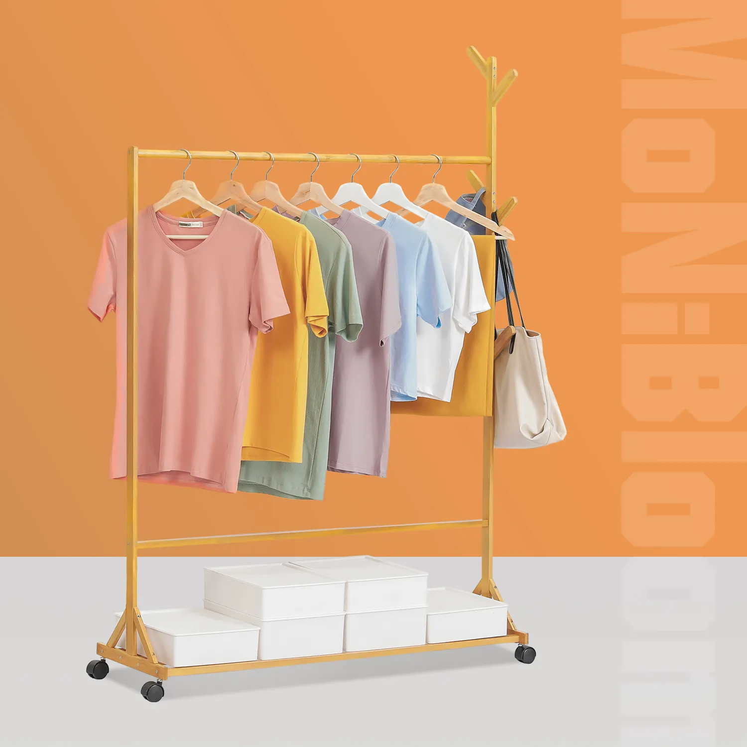 Sliding Garment Clothes Rack - Unequal Top - Natural