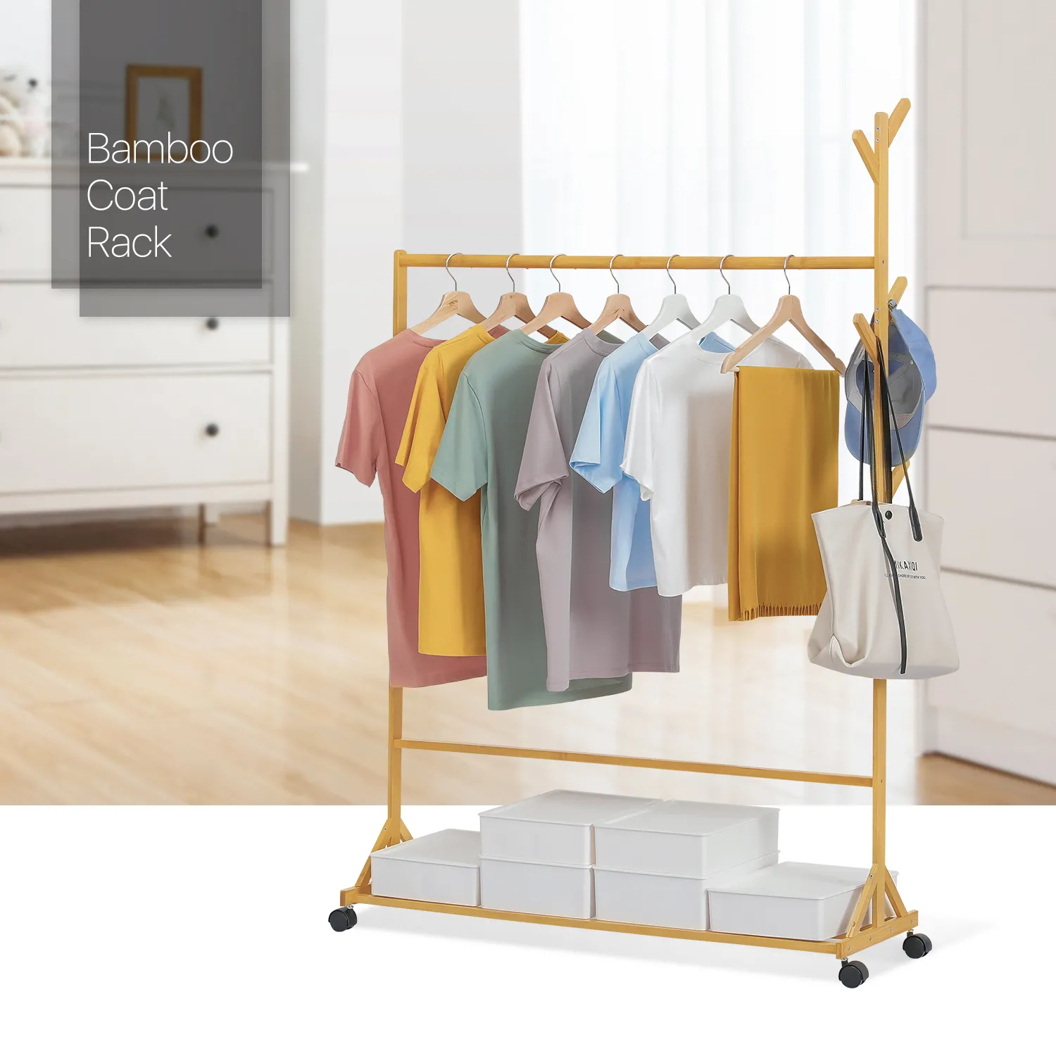 Sliding Garment Clothes Rack - Unequal Top - Natural