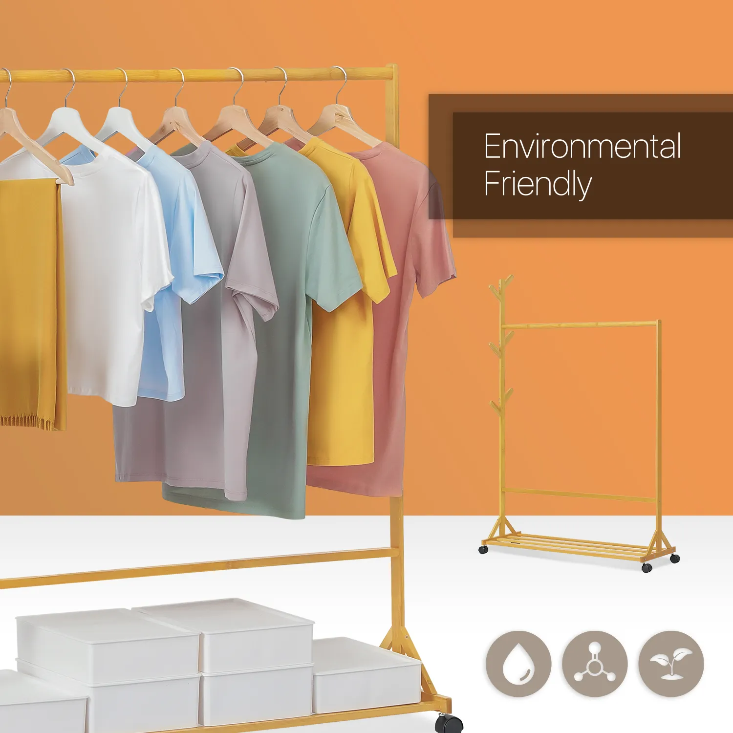 Sliding Garment Clothes Rack - Unequal Top - Natural