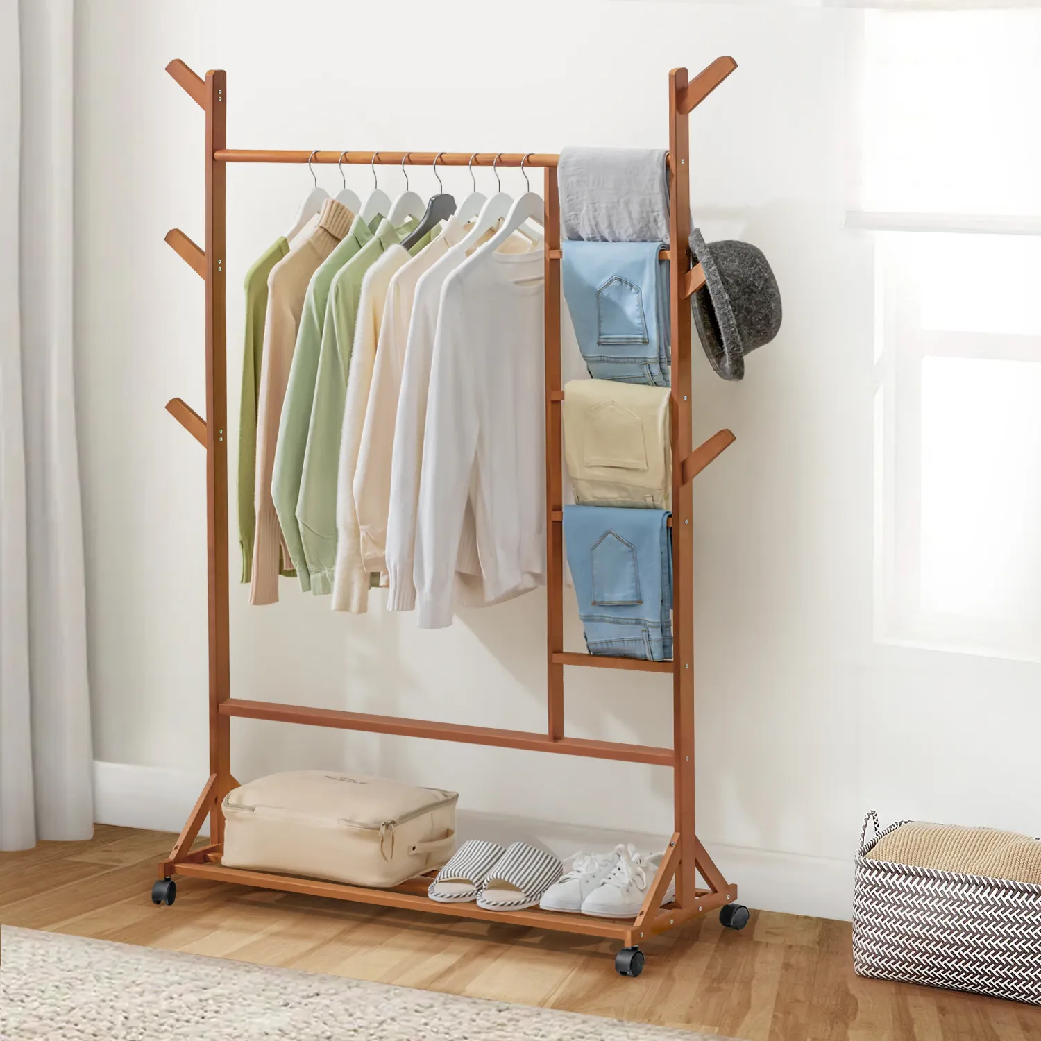 Sliding Garment Clothes Rack - with Pants Rack - Equal Top