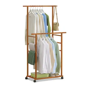 Sliding Garment Double Hanging Clothes Rack - Brown