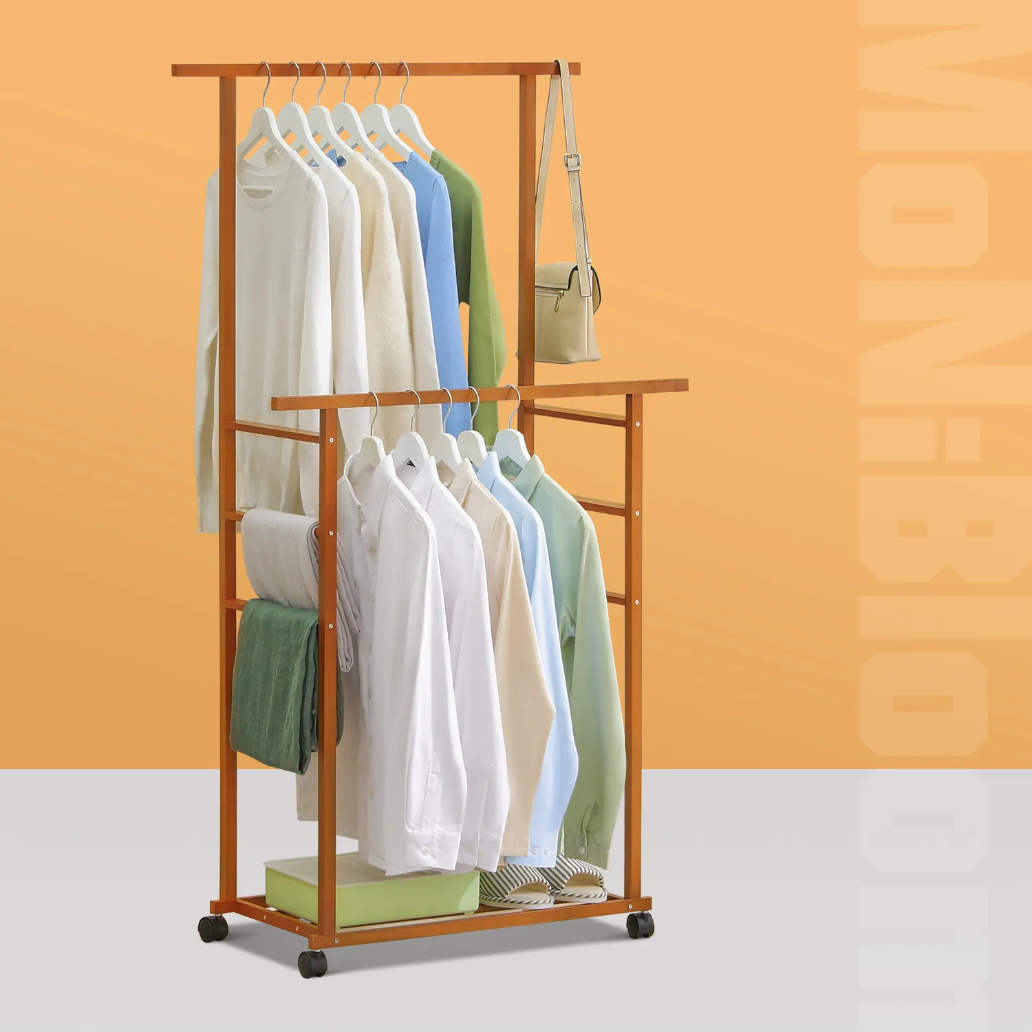 Sliding Garment Double Hanging Clothes Rack - Brown