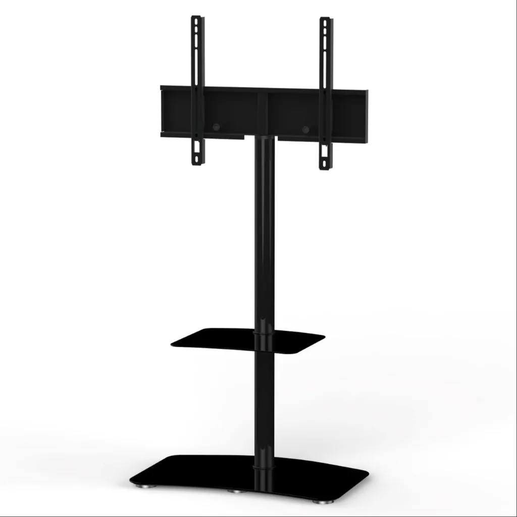 Sonorous PL-2810 Modern TV Floor Stand w/ Tempered Glass Shelf For TVs up to 65" - Black