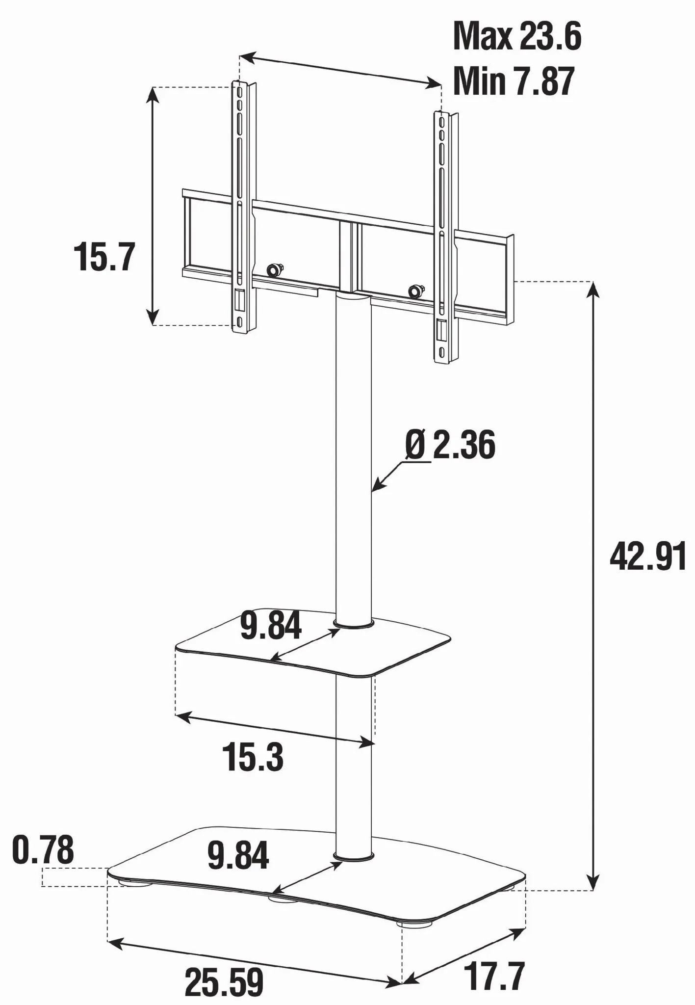 Sonorous PL-2810 Modern TV Floor Stand w/ Tempered Glass Shelf For TVs up to 65" - Black