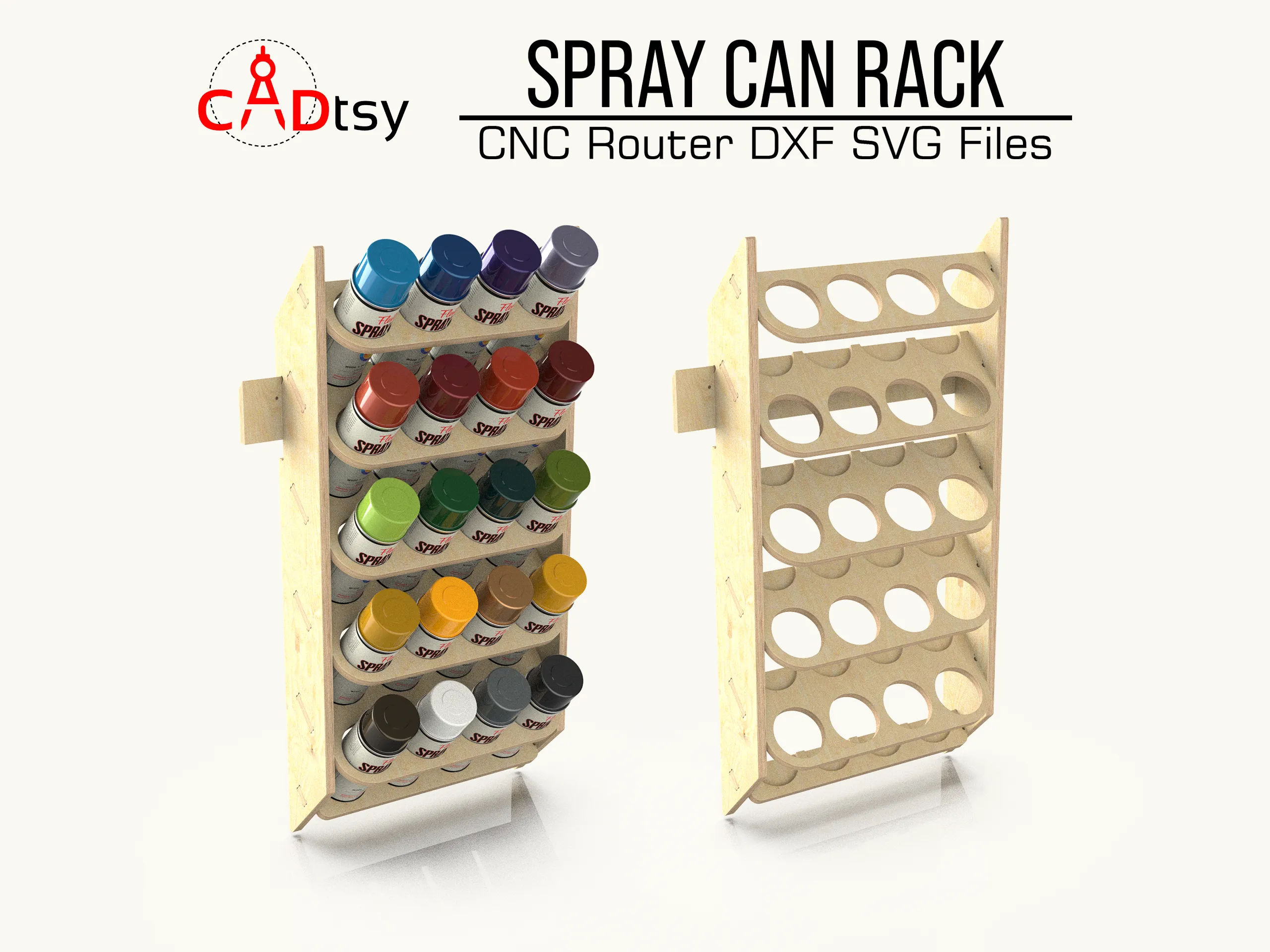 Spray Can Holder Rack DXF / SVG CNC Router Cut Files - Workshop Tool Organizer (2 versions)