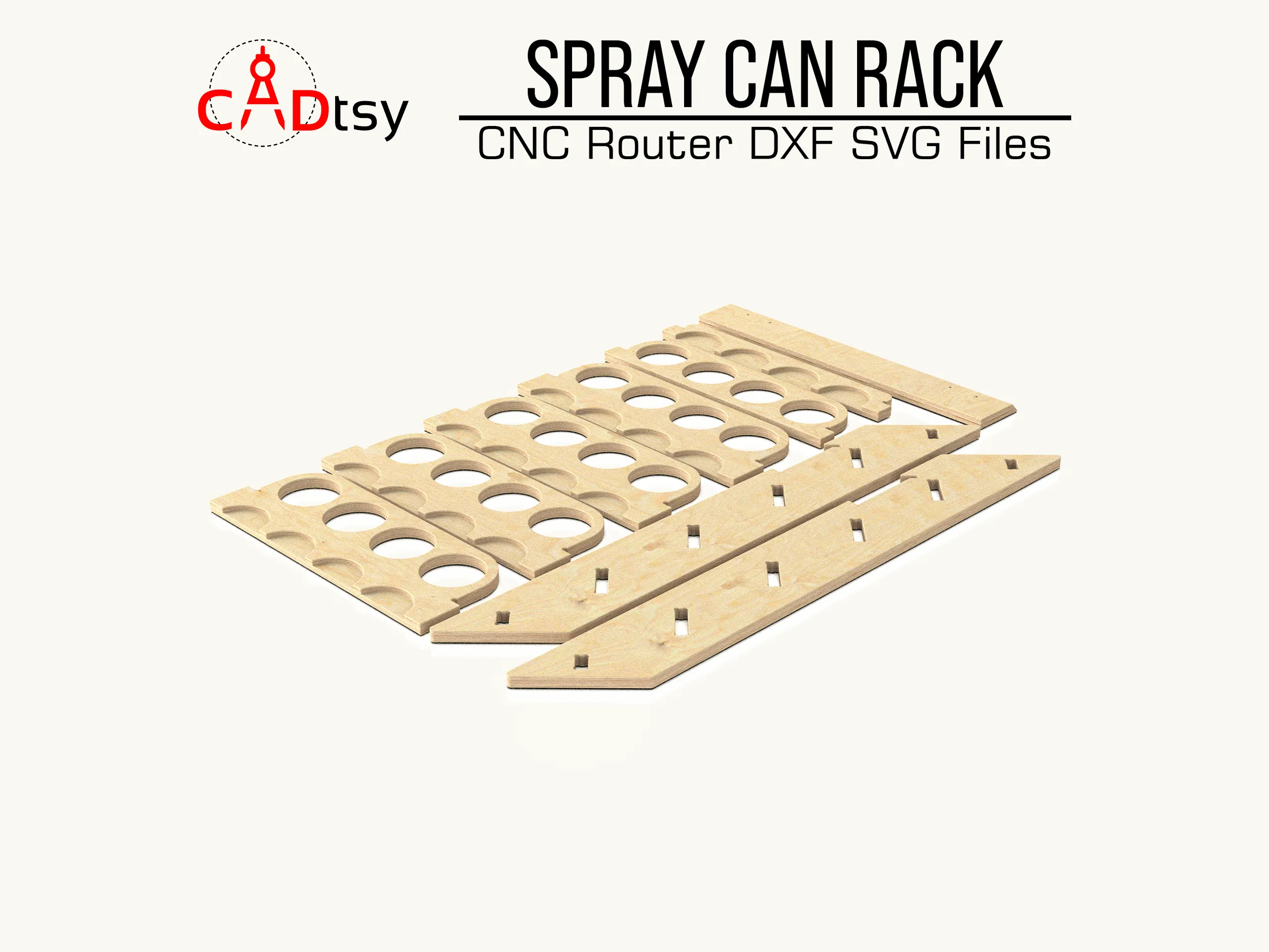 Spray Can Holder Rack DXF / SVG CNC Router Cut Files - Workshop Tool Organizer (2 versions)