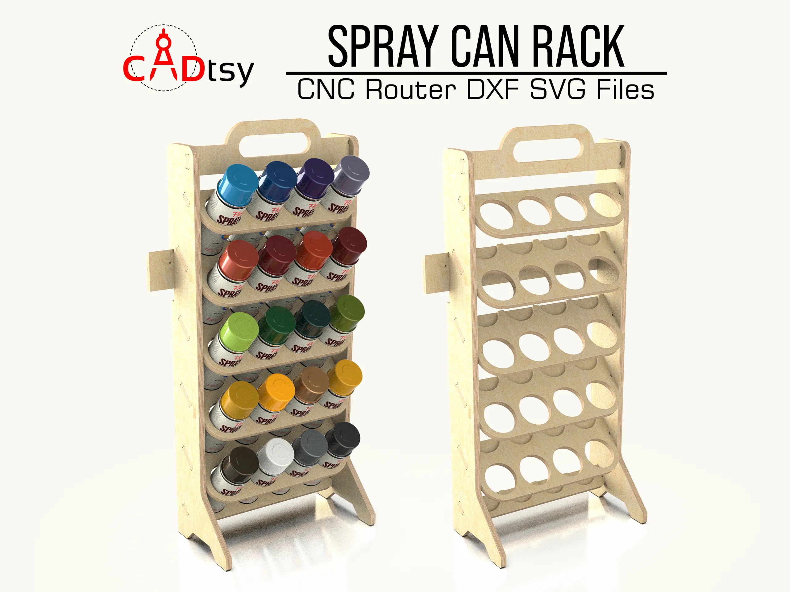 Spray Can Holder Rack DXF / SVG CNC Router Cut Files - Workshop Tool Organizer (2 versions)