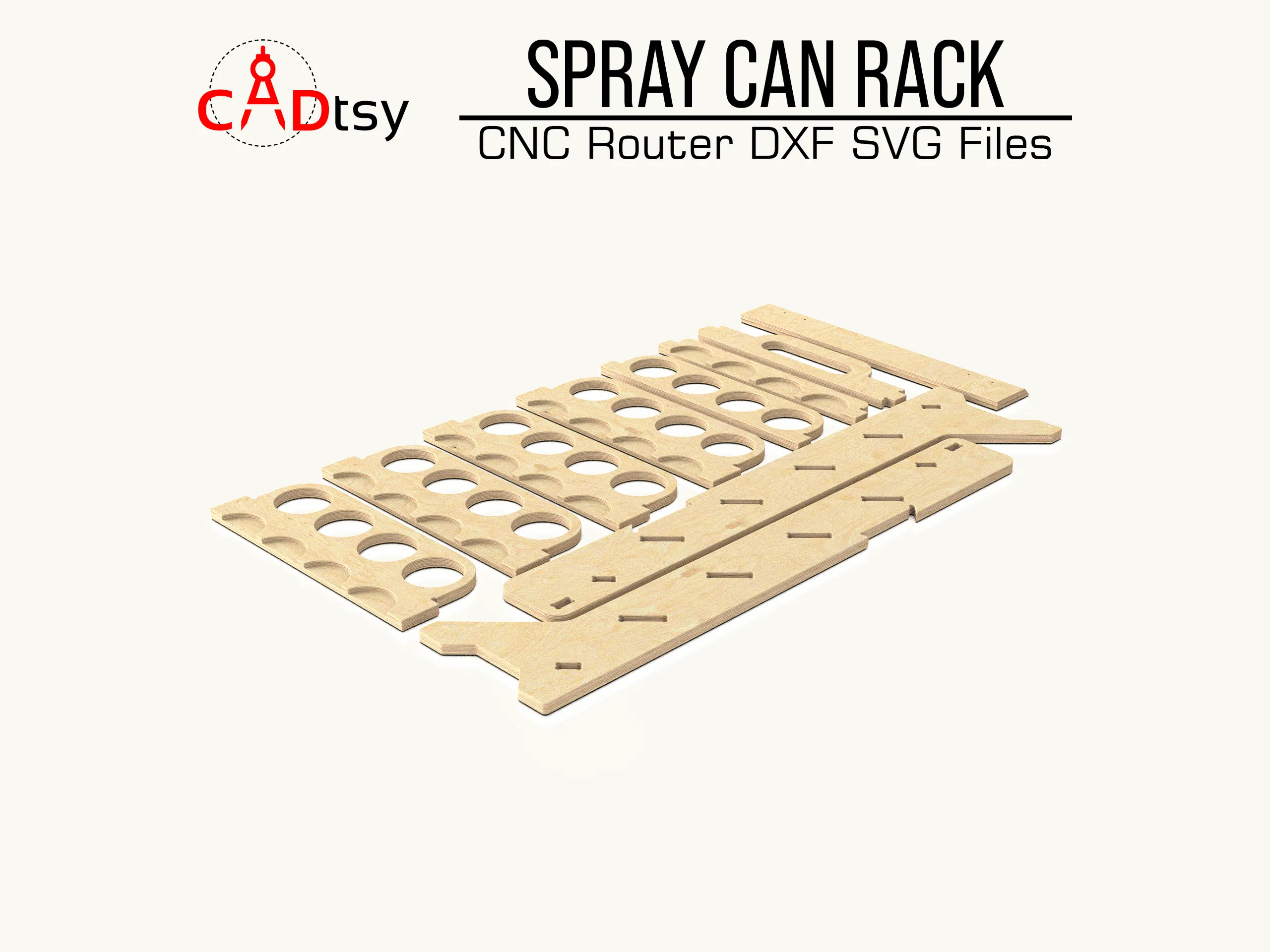 Spray Can Holder Rack DXF / SVG CNC Router Cut Files - Workshop Tool Organizer (2 versions)