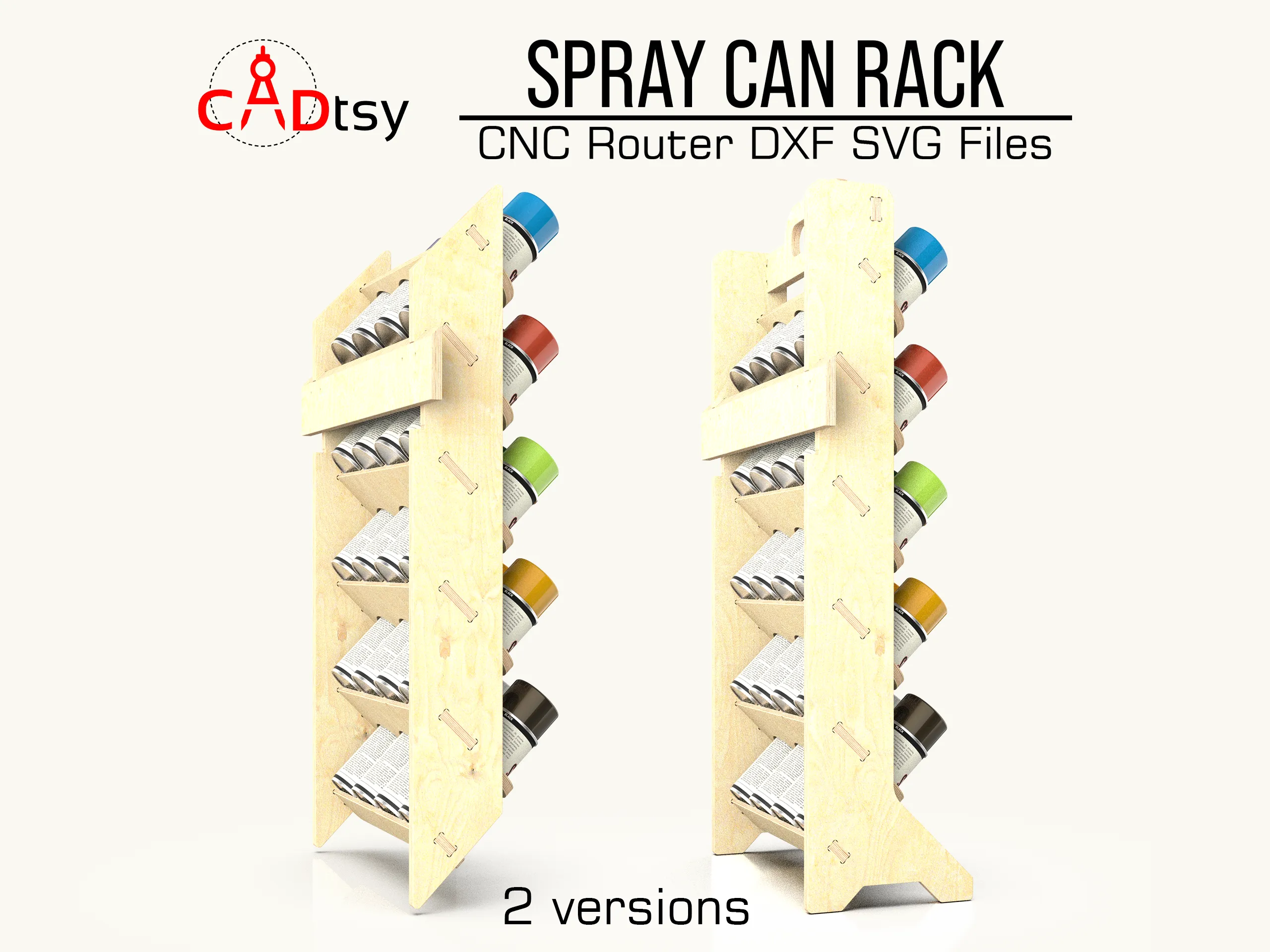 Spray Can Holder Rack DXF / SVG CNC Router Cut Files - Workshop Tool Organizer (2 versions)