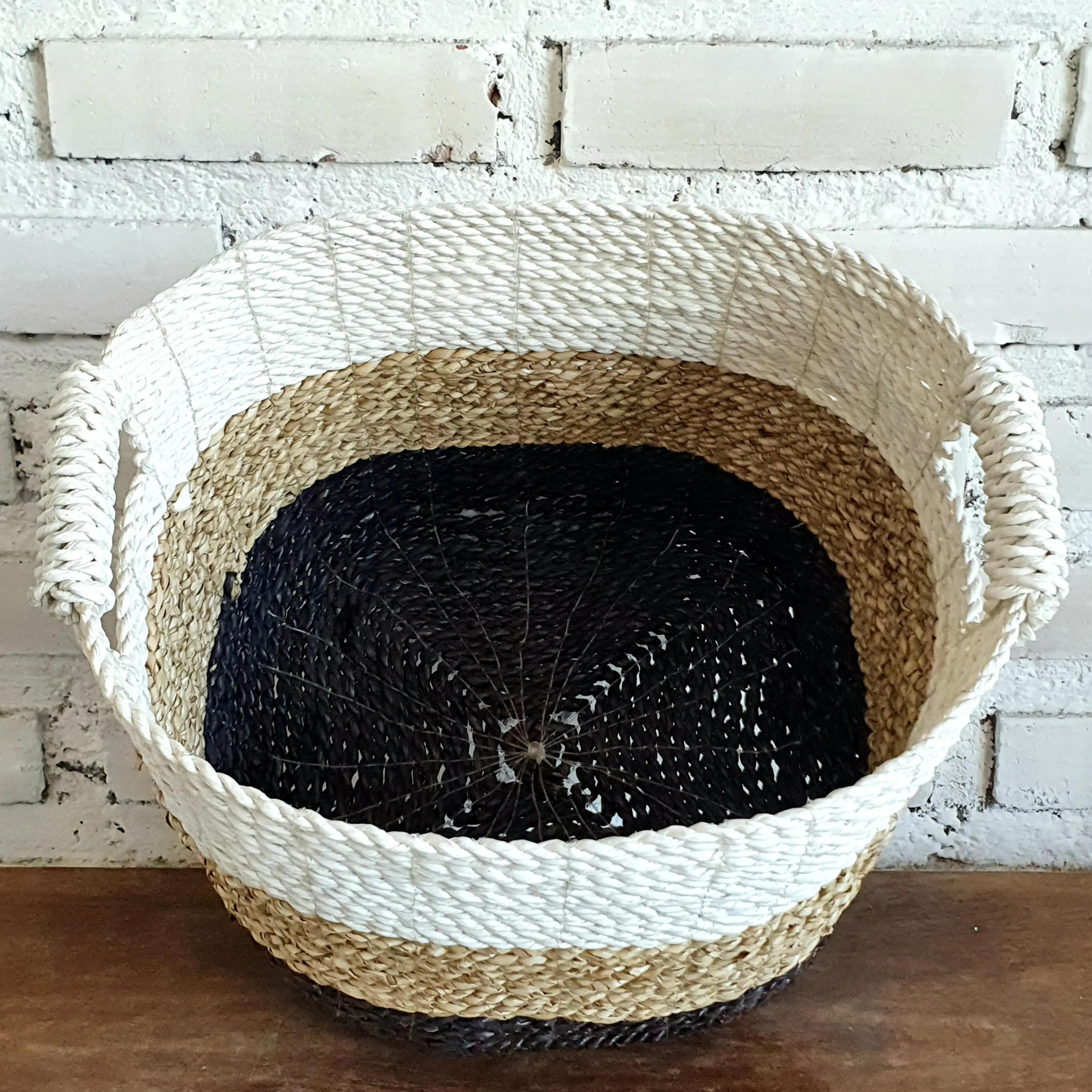 Square White Natural Black Grass Basket