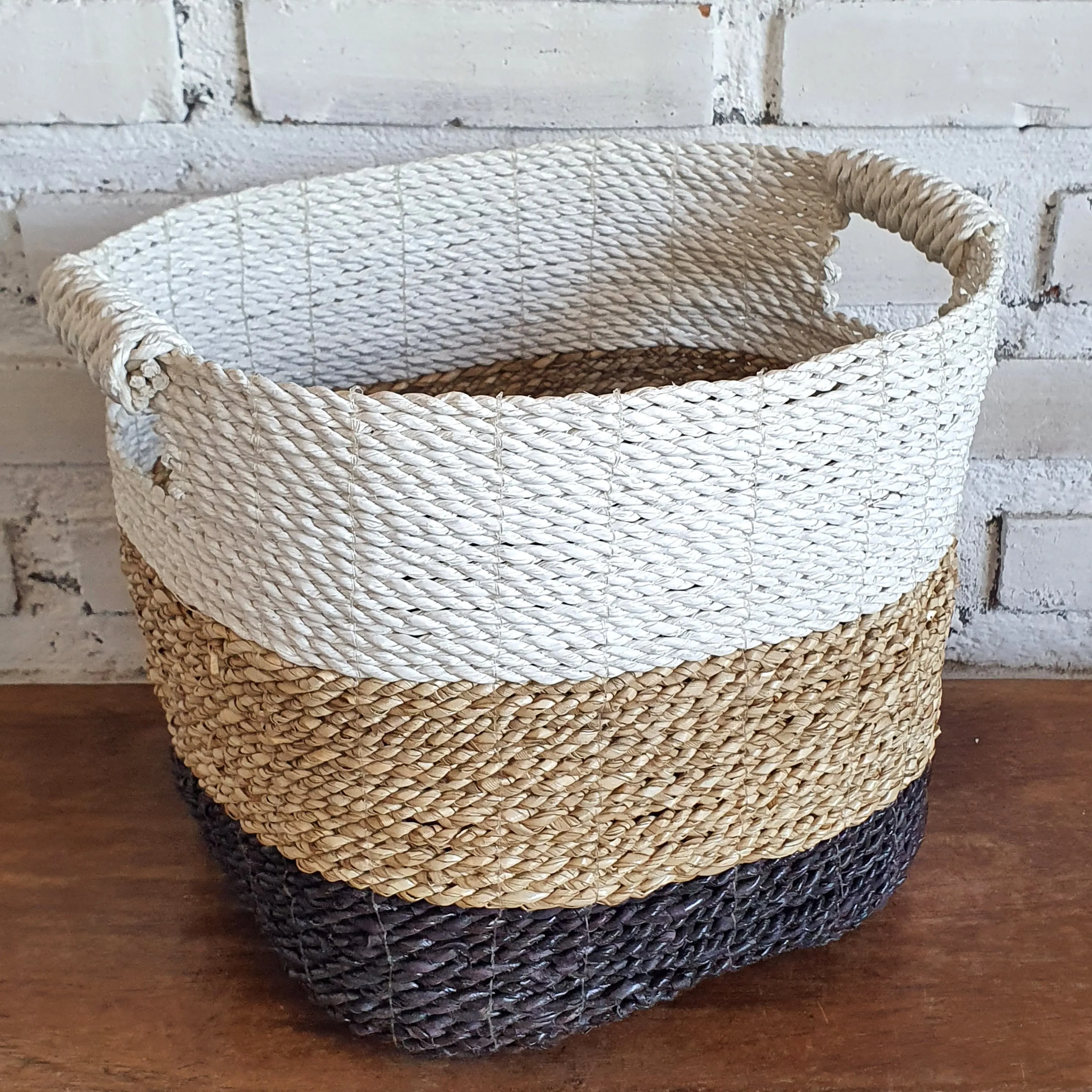 Square White Natural Black Grass Basket