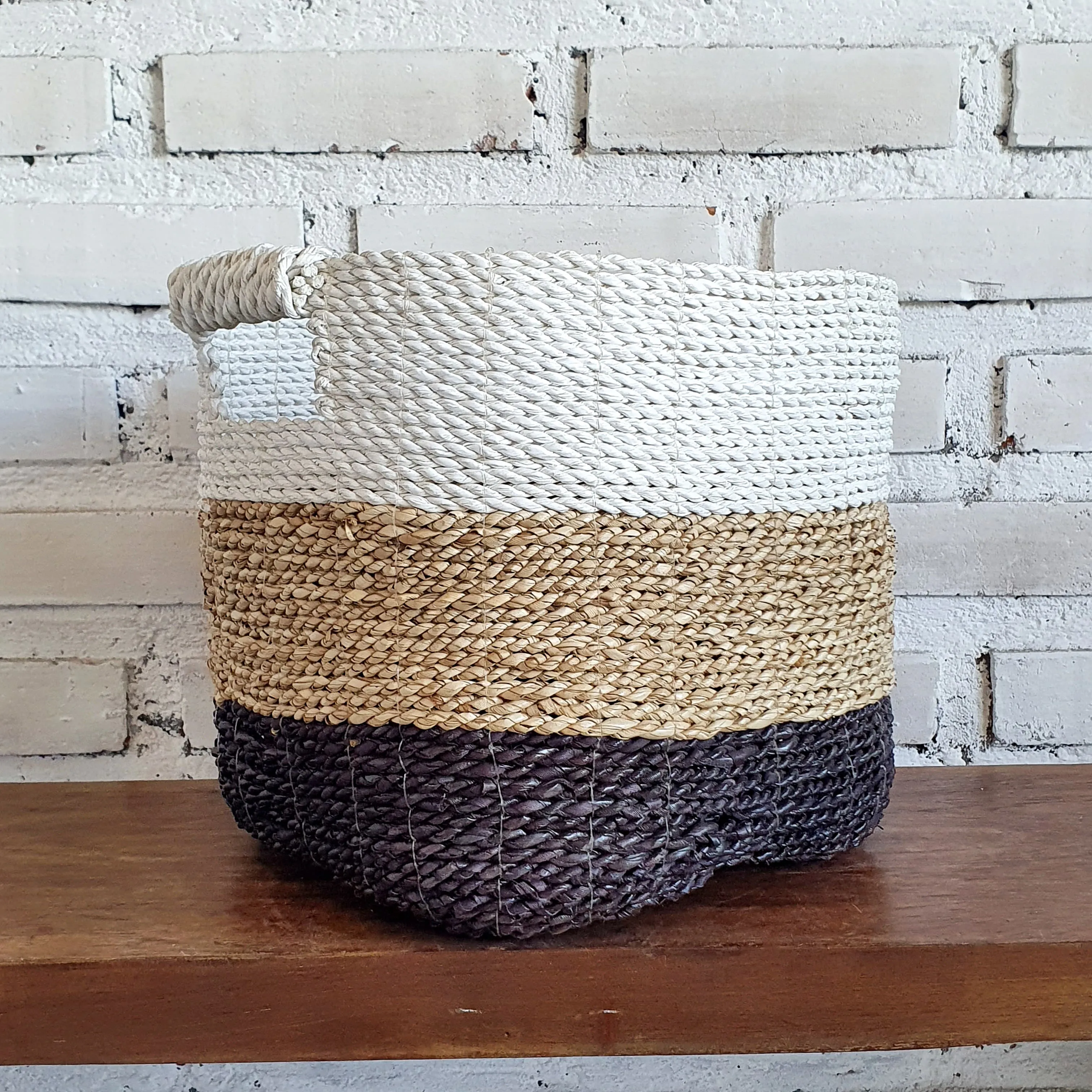 Square White Natural Black Grass Basket