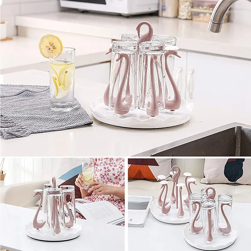 Swan Rotating Cup Mug Glass Holder Rack Ys-029