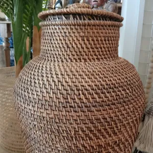 Tall Rattan Cylinder Shaped Basket With Lid