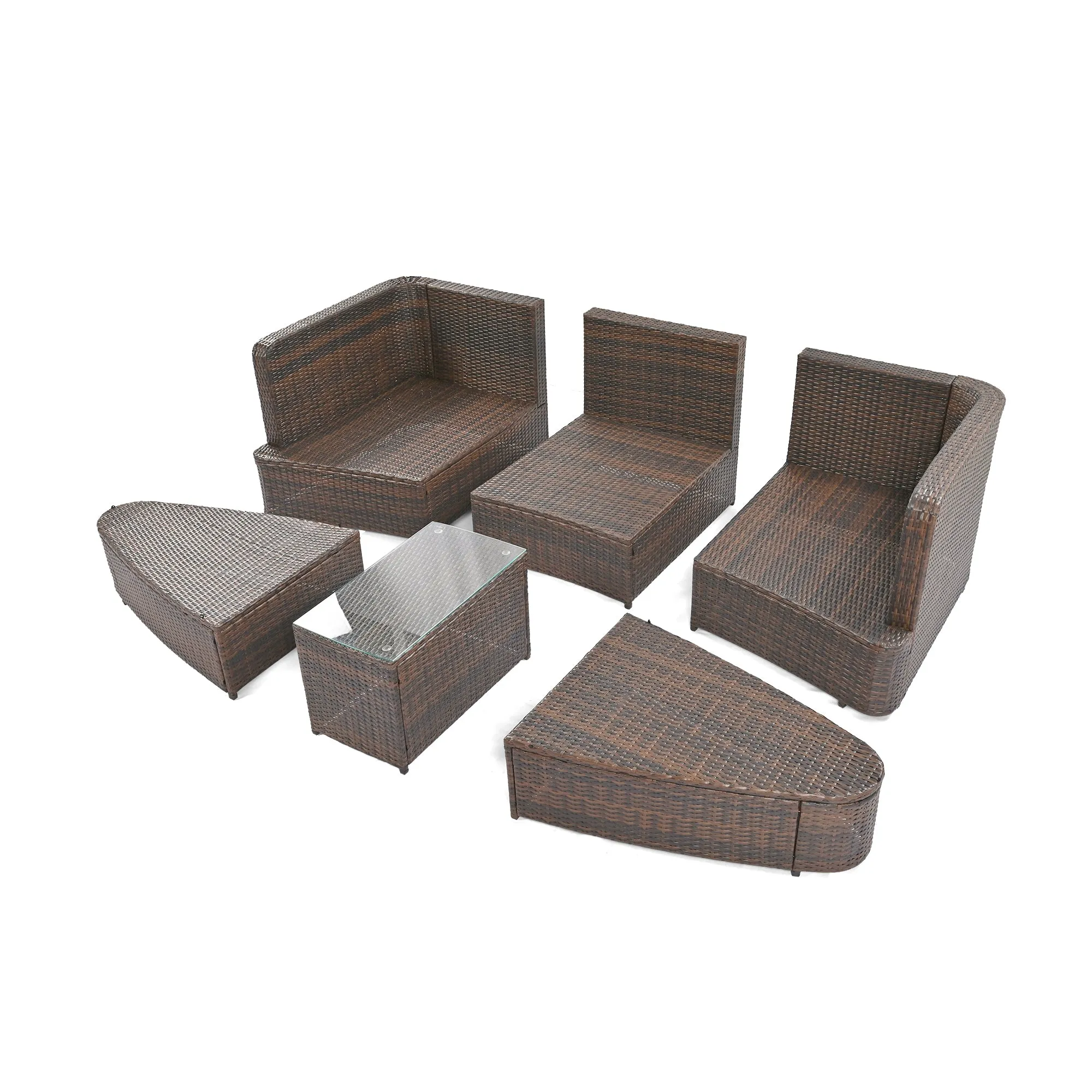 TOPMAX 6-Piece Patio Outdoor Conversation Round Sofa Set, PE Wicker Rattan Separate Seating Group with Coffee Table, Brown