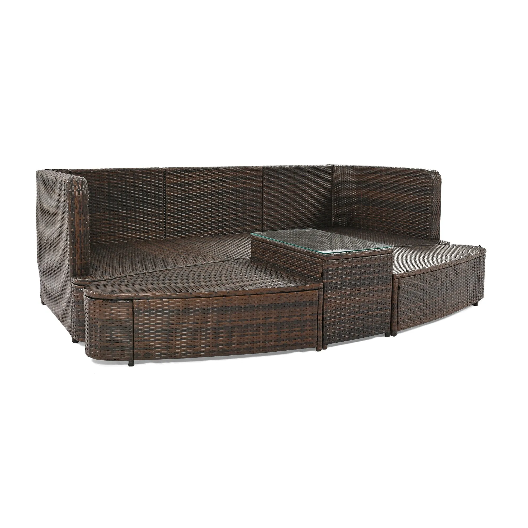 TOPMAX 6-Piece Patio Outdoor Conversation Round Sofa Set, PE Wicker Rattan Separate Seating Group with Coffee Table, Brown