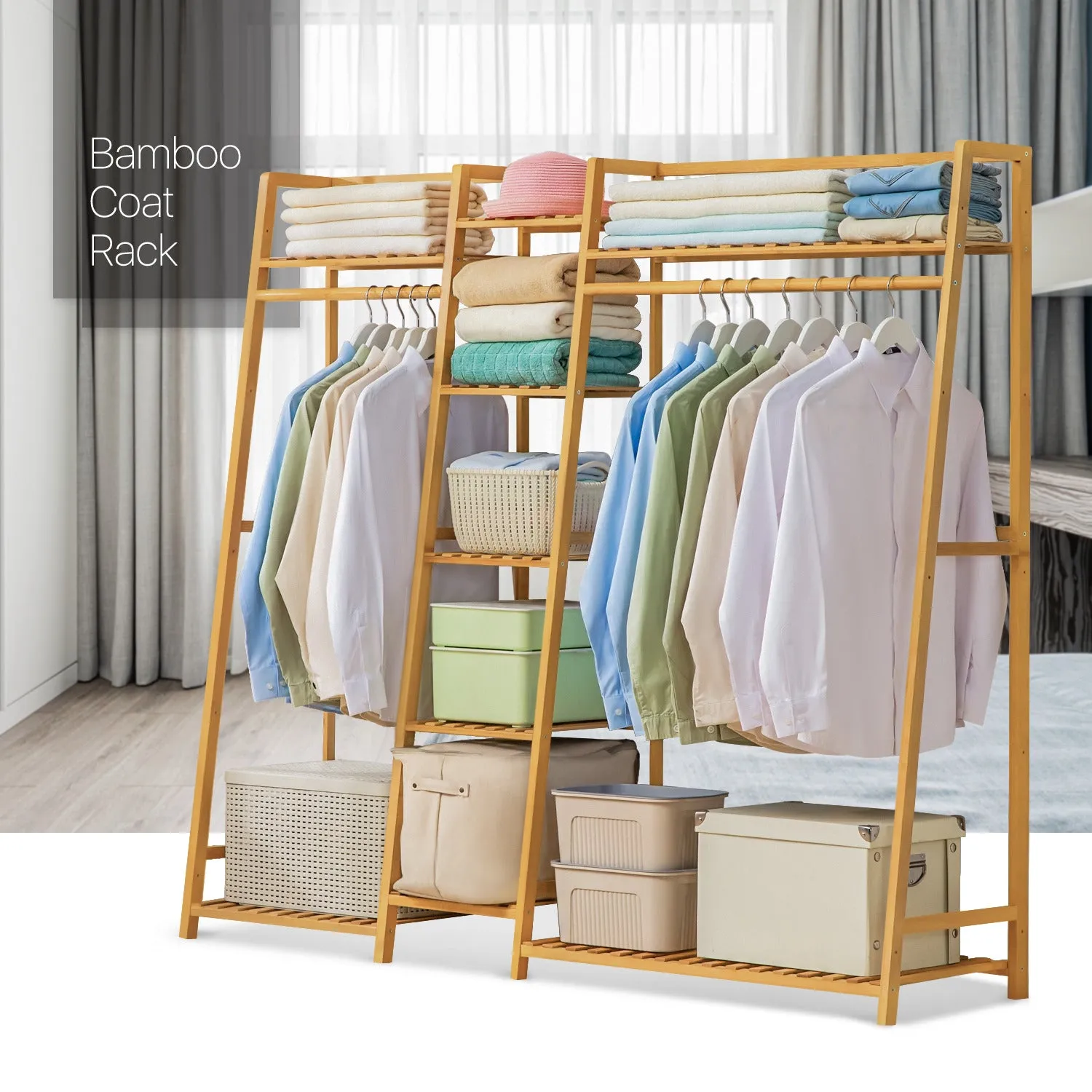 Trapezoid Garment Cabinet Clothes Organizer - Double Rack - 63"