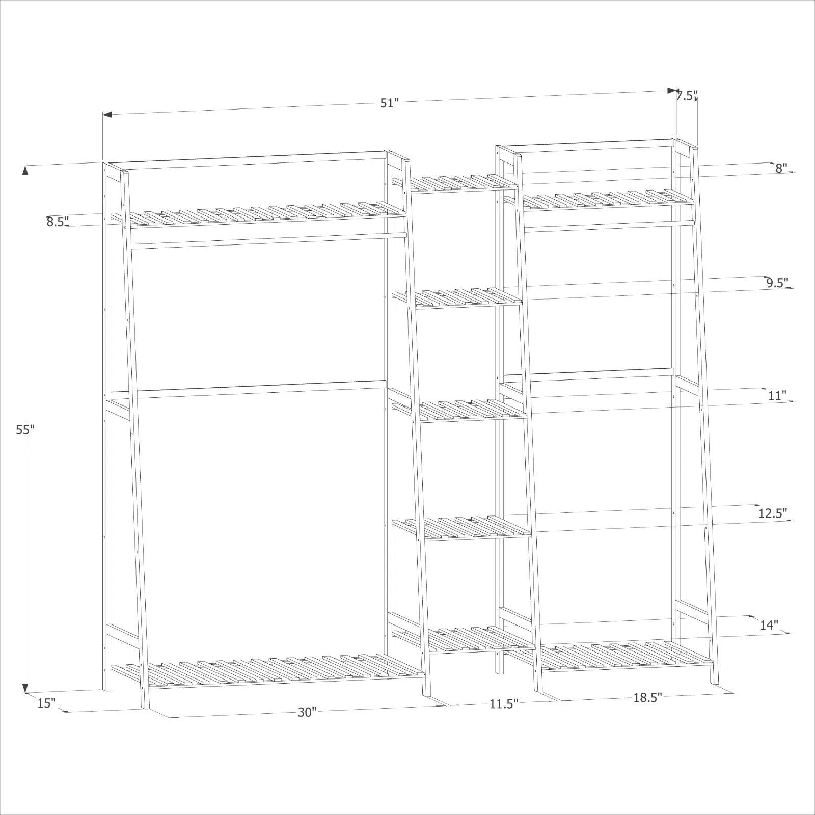 Trapezoid Garment Cabinet Clothes Organizer - Double Rack - 63"