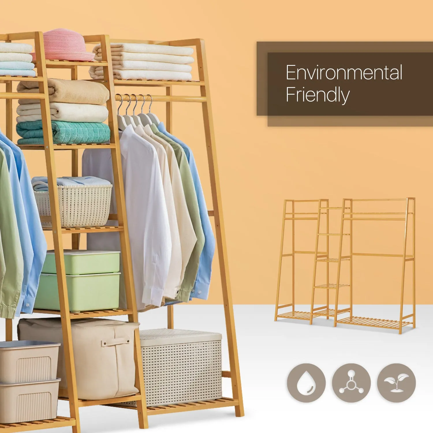 Trapezoid Garment Cabinet Clothes Organizer - Double Rack - 63"