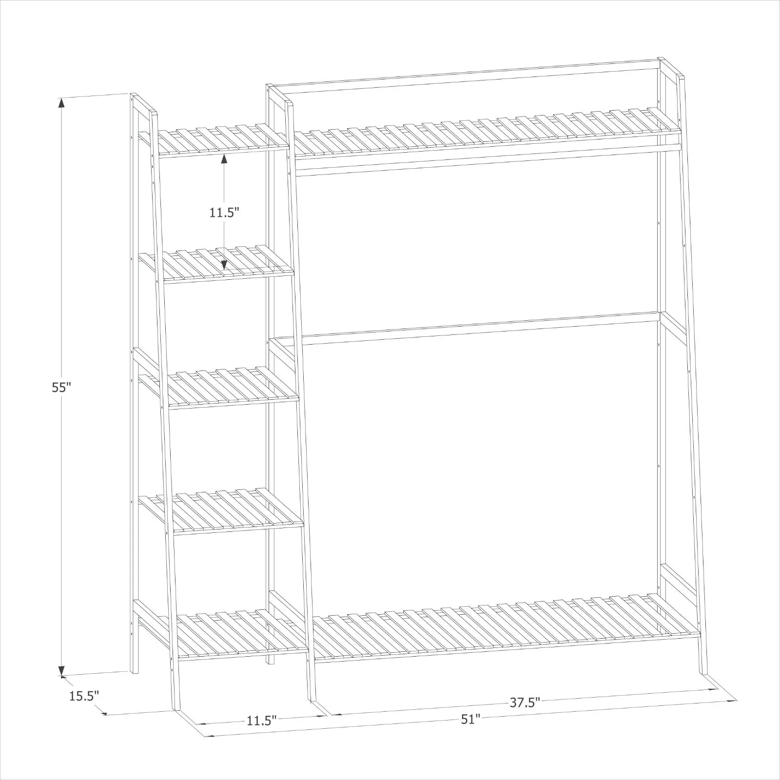 Trapezoid Garment Cabinet Clothes Organizer - Single Rack - Brown