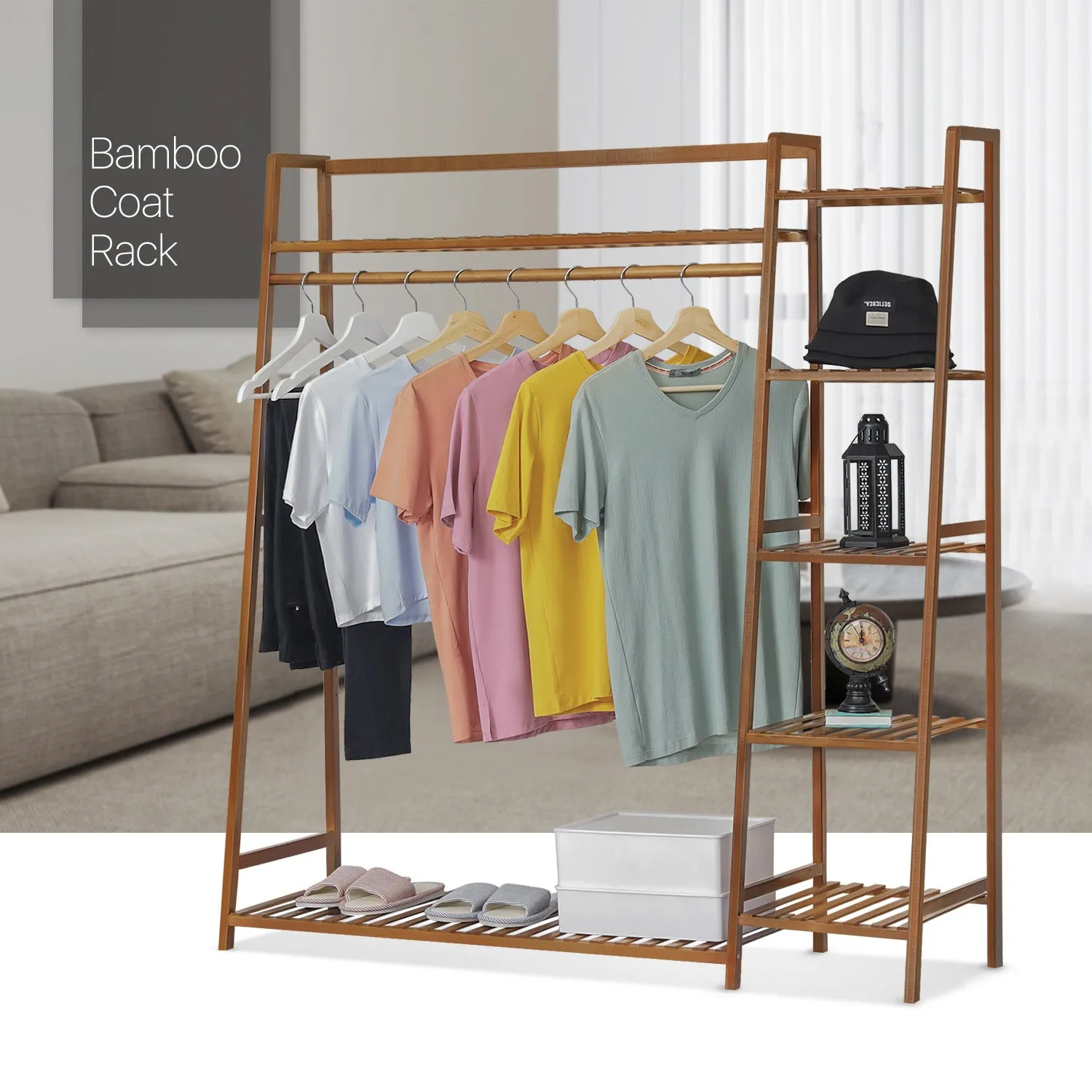 Trapezoid Garment Cabinet Clothes Organizer - Single Rack - Brown