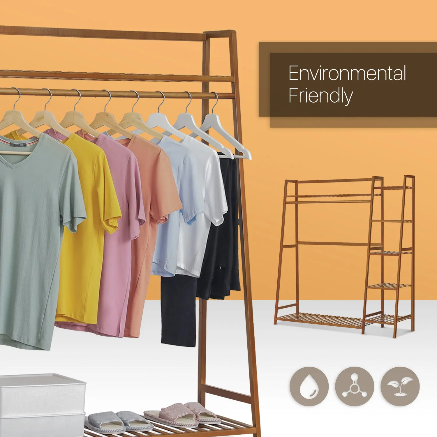 Trapezoid Garment Cabinet Clothes Organizer - Single Rack - Brown