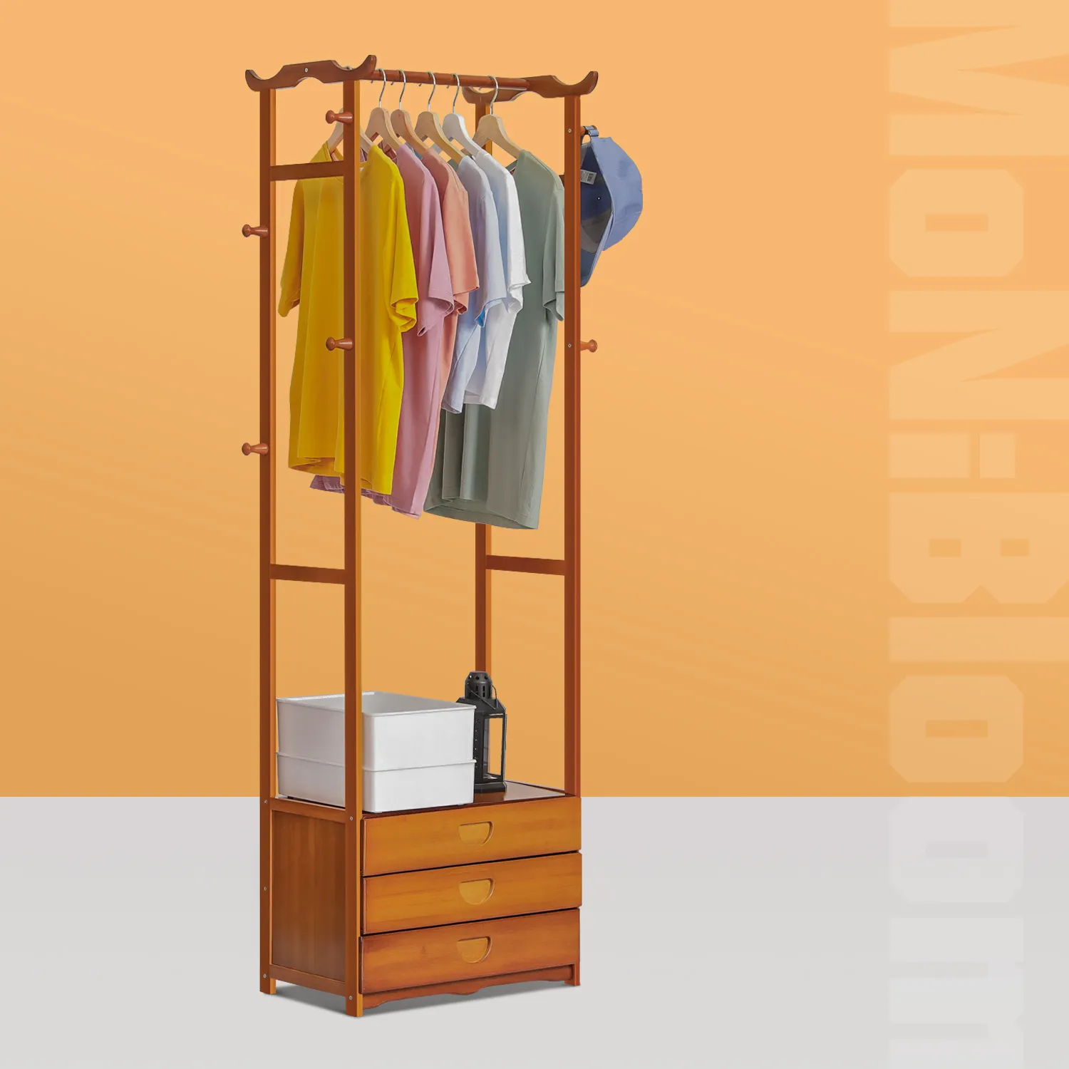 Triple Drawer Garment Hanging Stand Rack - Brown