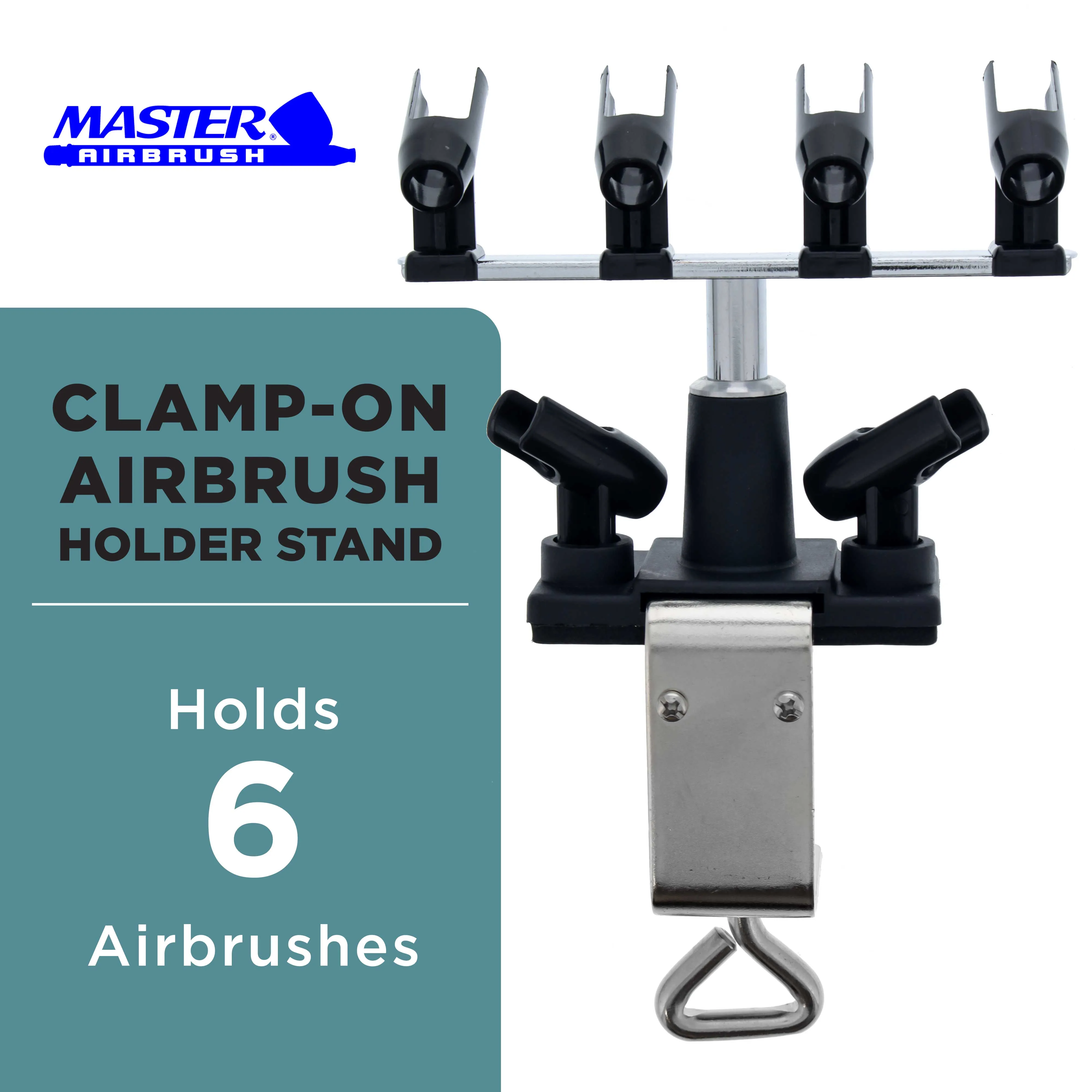 Universal Clamp-On Airbrush Holder that Holds Up to 6 Airbrushes