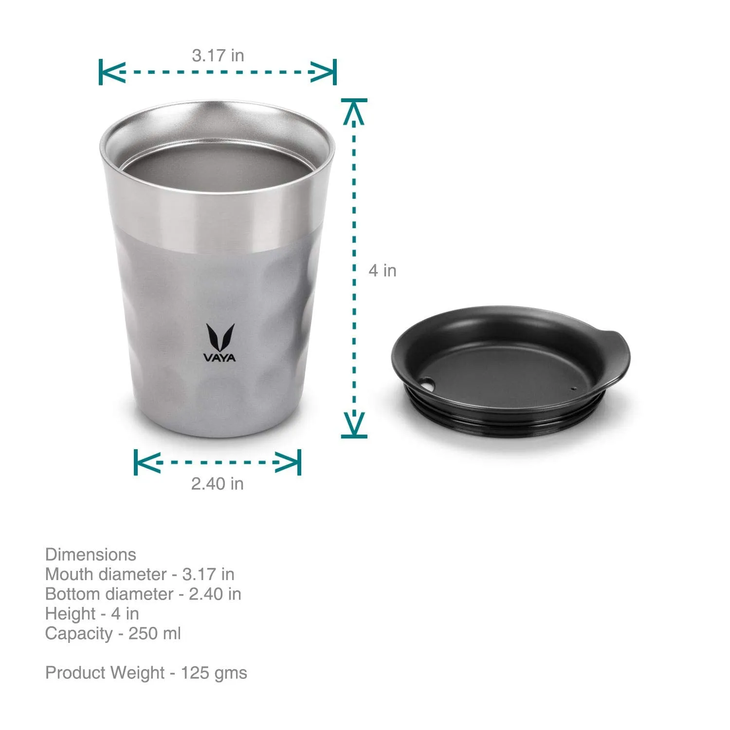 VAYA POPCUP, Insulated Stainless Steel Tumbler, Double-Walled Cup, Easy Hold, 250ml