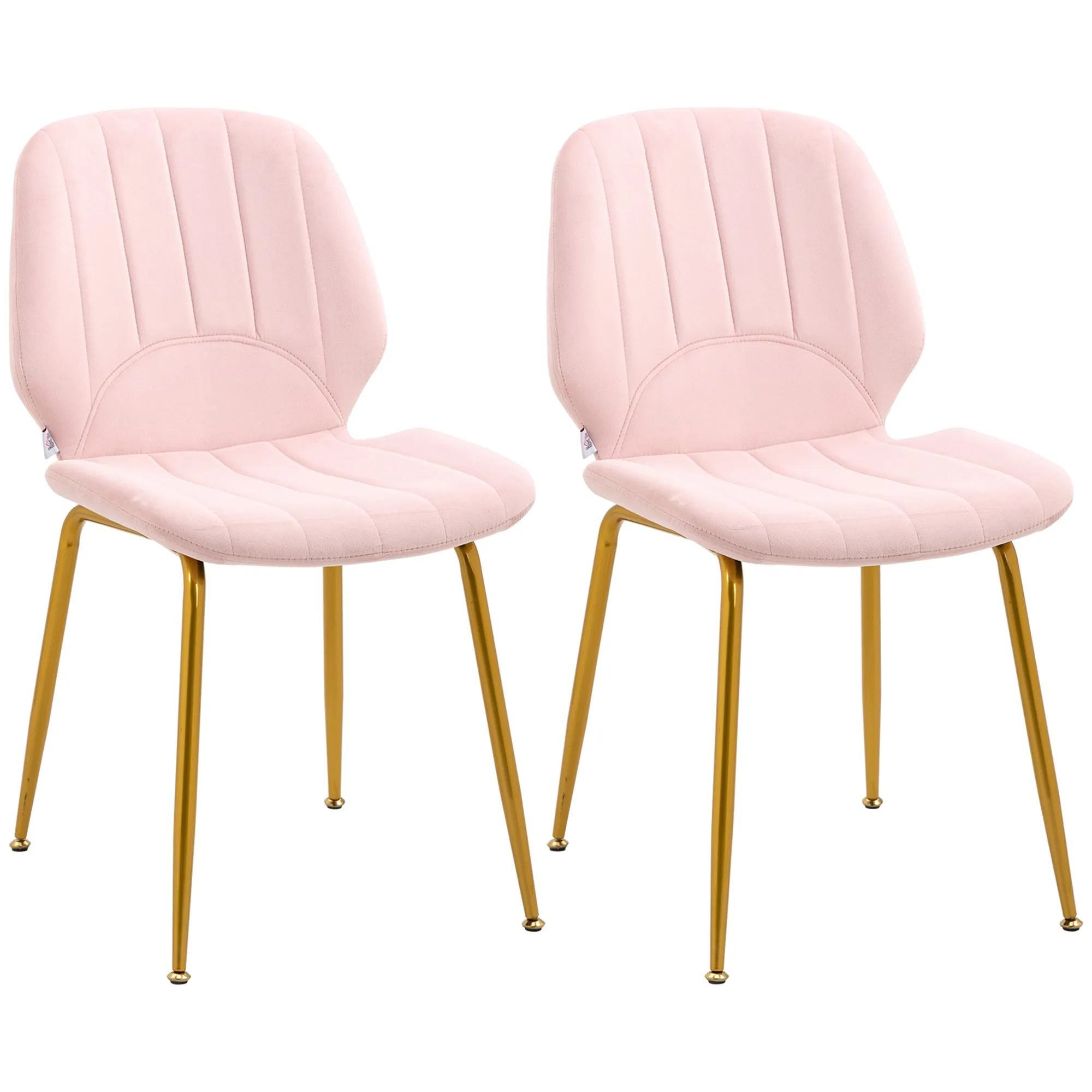 Velvet Dining Chairs Set of 2, 2 Piece Dining Room Chairs with Backrest, Padded Seat and Steel Legs, Pink