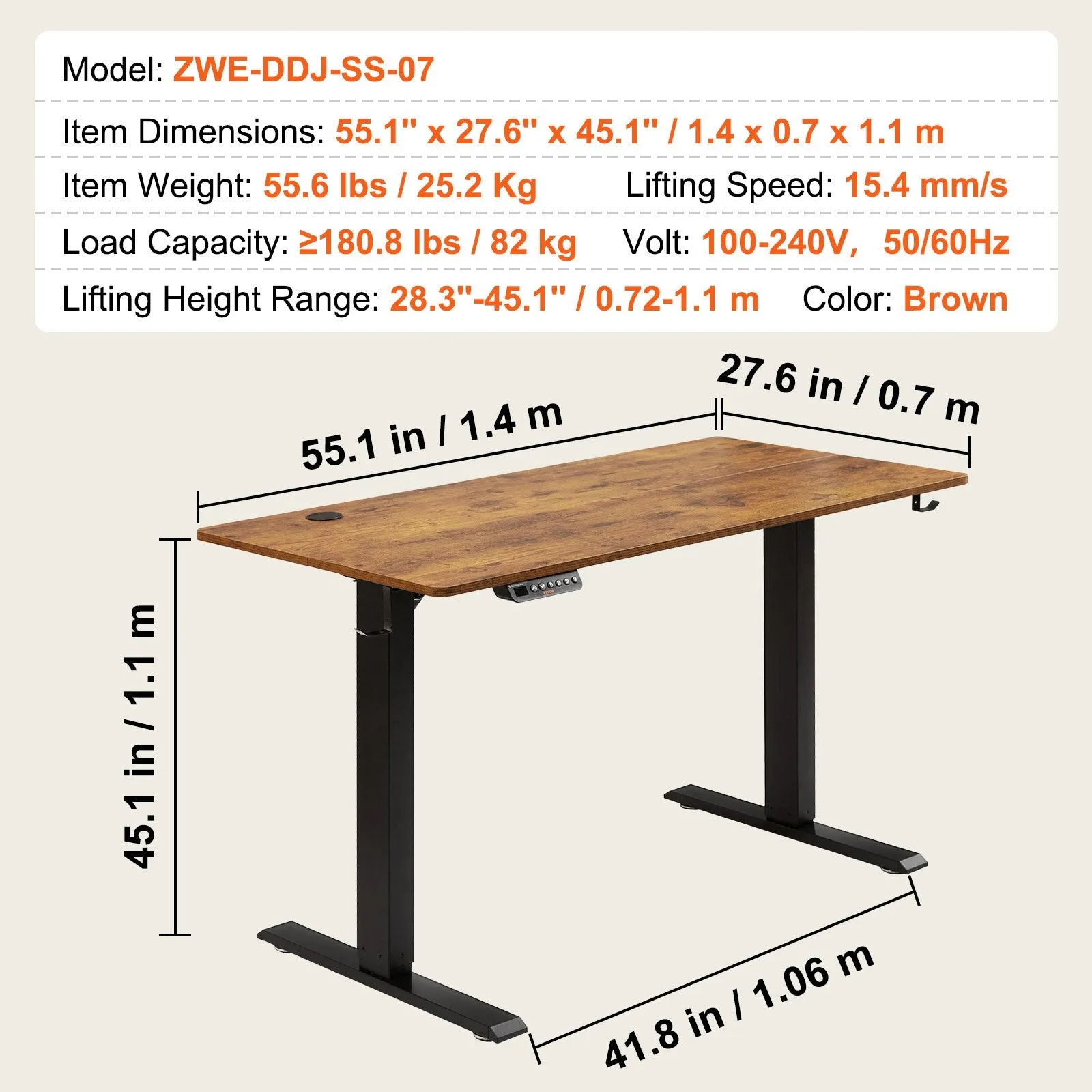 Vevor Electric Standing Desk 55.1" x 27.6" 180 Lbs. Capacity 28.3" to 45.1" Height Adjustable New