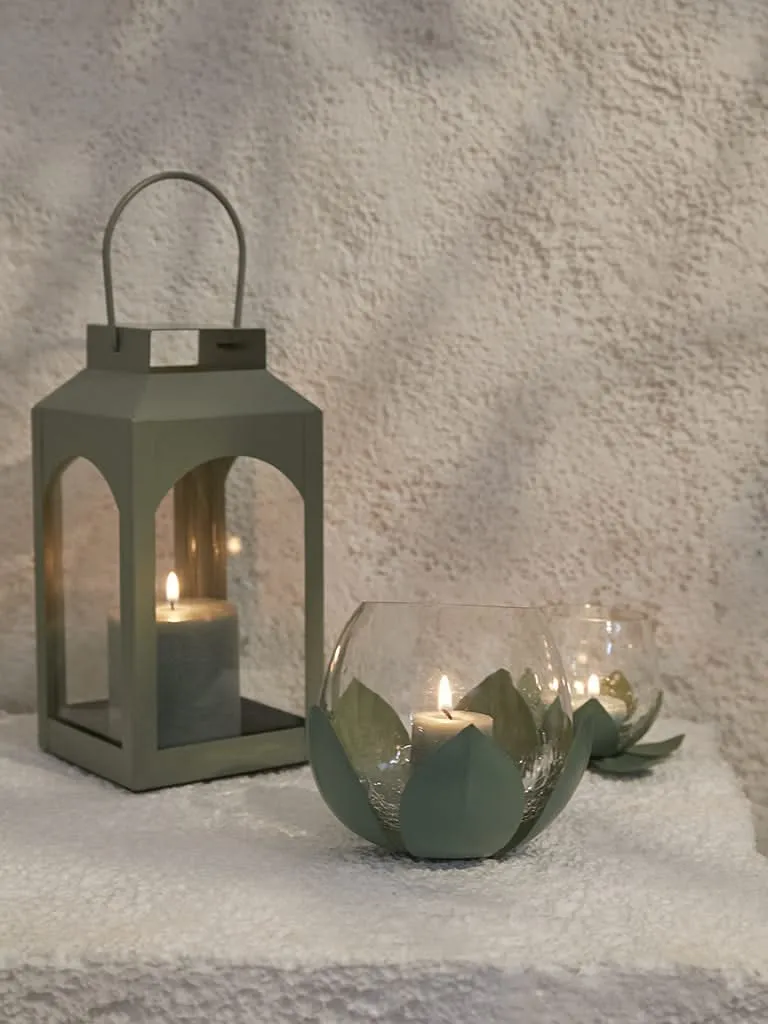 Westside Home Dark Green Lotus Candle Stand- Jumbo