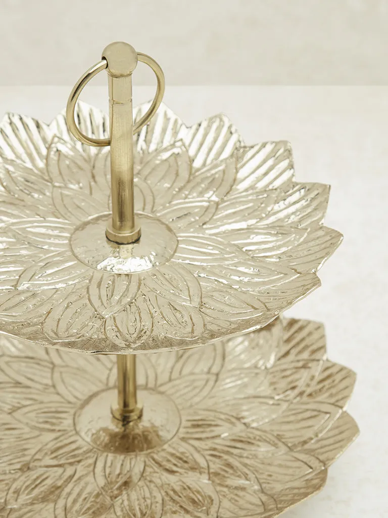 Westside Home Gold Petal Design Two-Tier Cake Stand