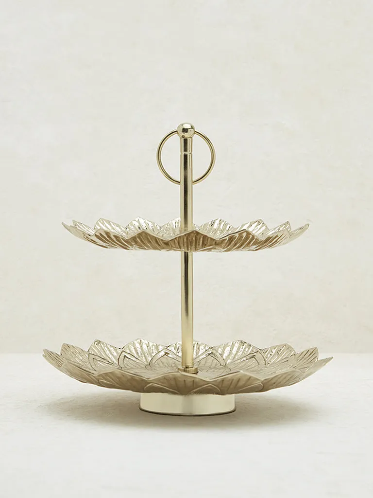 Westside Home Gold Petal Design Two-Tier Cake Stand