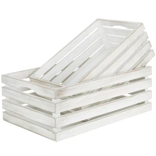 Whitewashed Nesting Wood Storage Crates, Set of 2