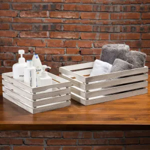 Whitewashed Nesting Wood Storage Crates, Set of 2