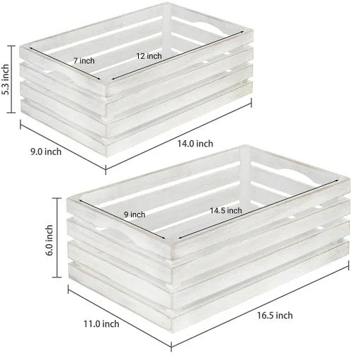 Whitewashed Nesting Wood Storage Crates, Set of 2