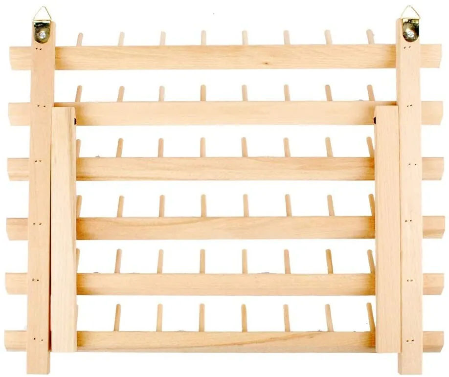 Wooden Thread Holder Sewing and Embroidery Thread Rack and Organizer Thread Rack for Sewing with Hanging Hooks 60-Spool