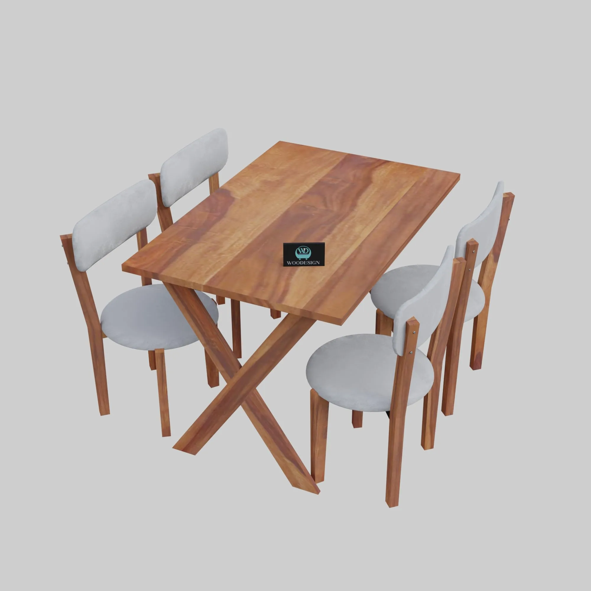 WOODESIGN Solid Sheesham Wood Rectangle 45 Inch Dining Table 4 Seater | 4 Chairs with Premium White Cushion in Base & Back | Wooden Kitchen Dinner Table Four Seater | Natural Finish