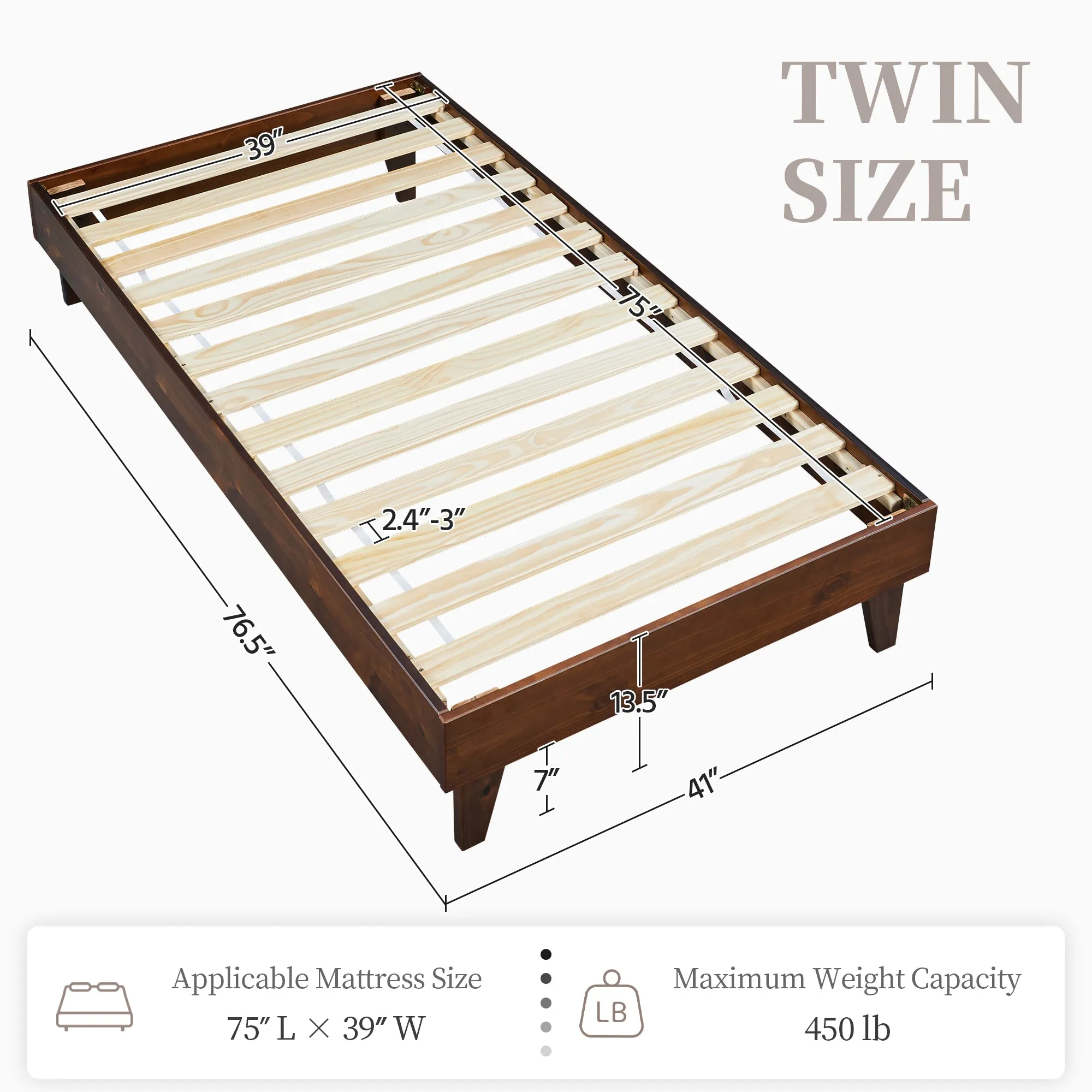 Yaheetech Wooden Bed Frame Smoked Walnut